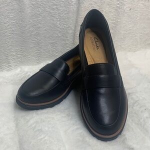 Clarks Black Leather Penny Loafers
